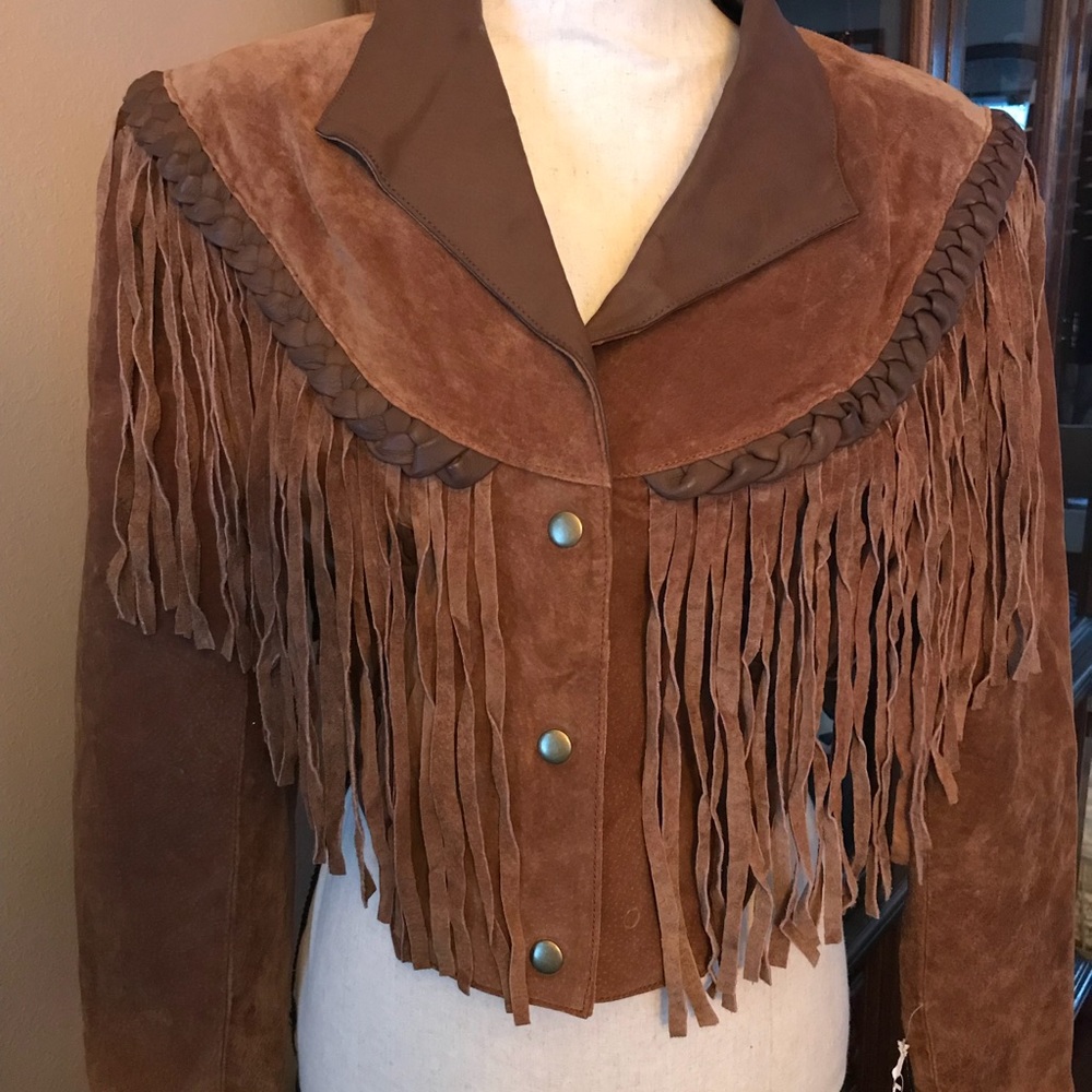 NWT! “LEATHER GALLERY” FRINGED F+B JACKET SZ XS/S